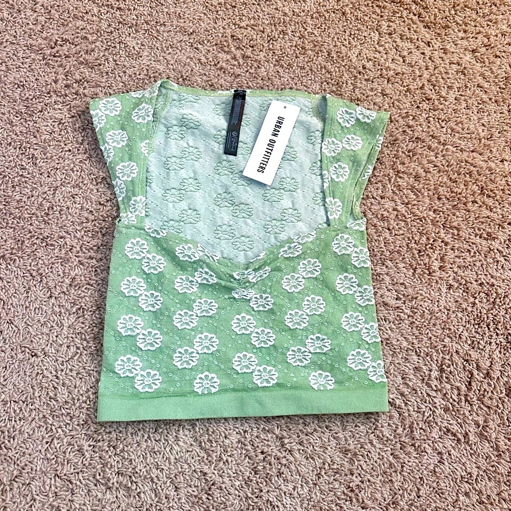 Urban Outfitters Sage Blouse with Ivory Floral Pattern NWT